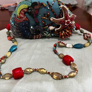Mary Frances Retired Vintage Seahorse Starfish Beaded Shoulder Bag